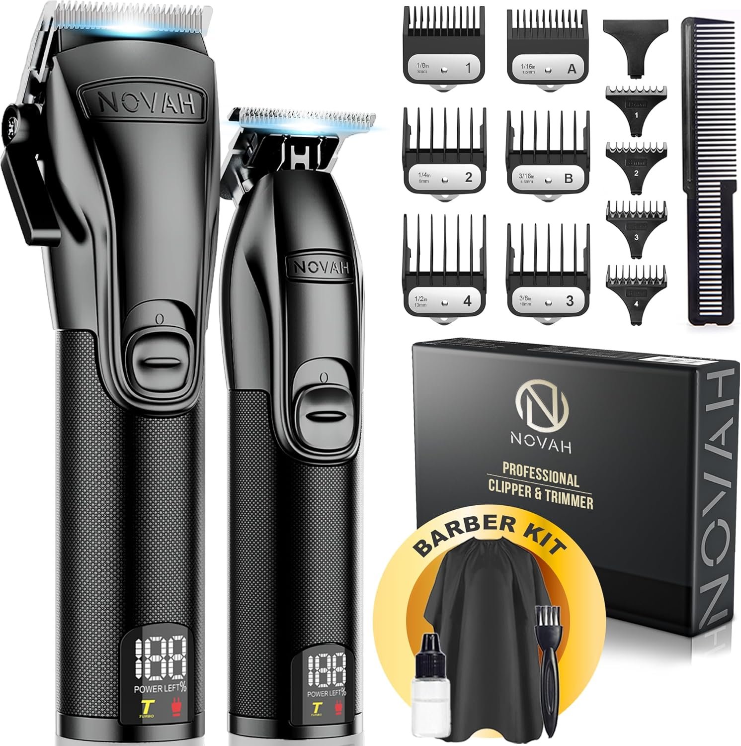 NOVAH professional hair clipper and trimmer barber kit with guide combs
