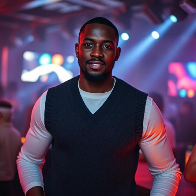 black man wearing a sweater vest at a party