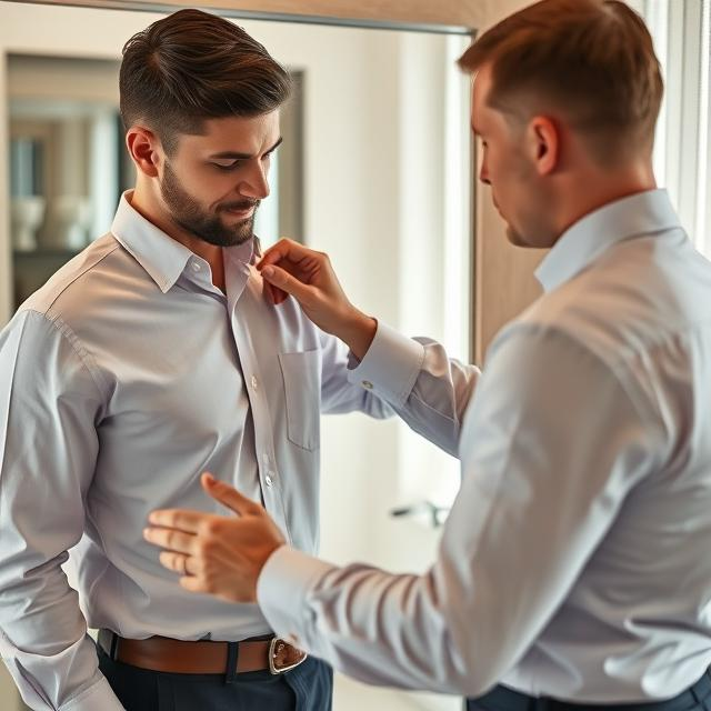 a man getting sized for a dress shirt