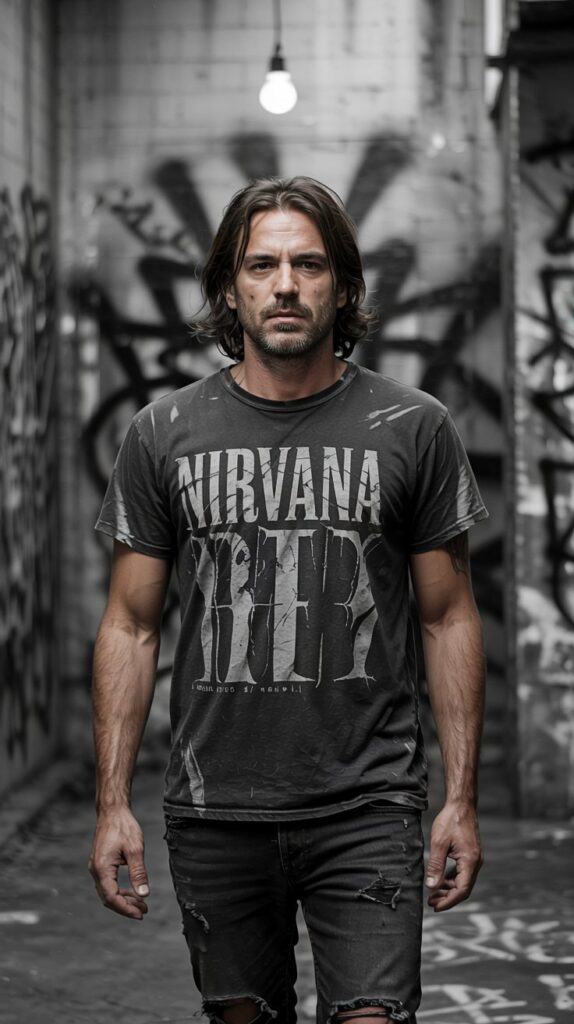 a man in his 30's dressed in a grunge outfit
