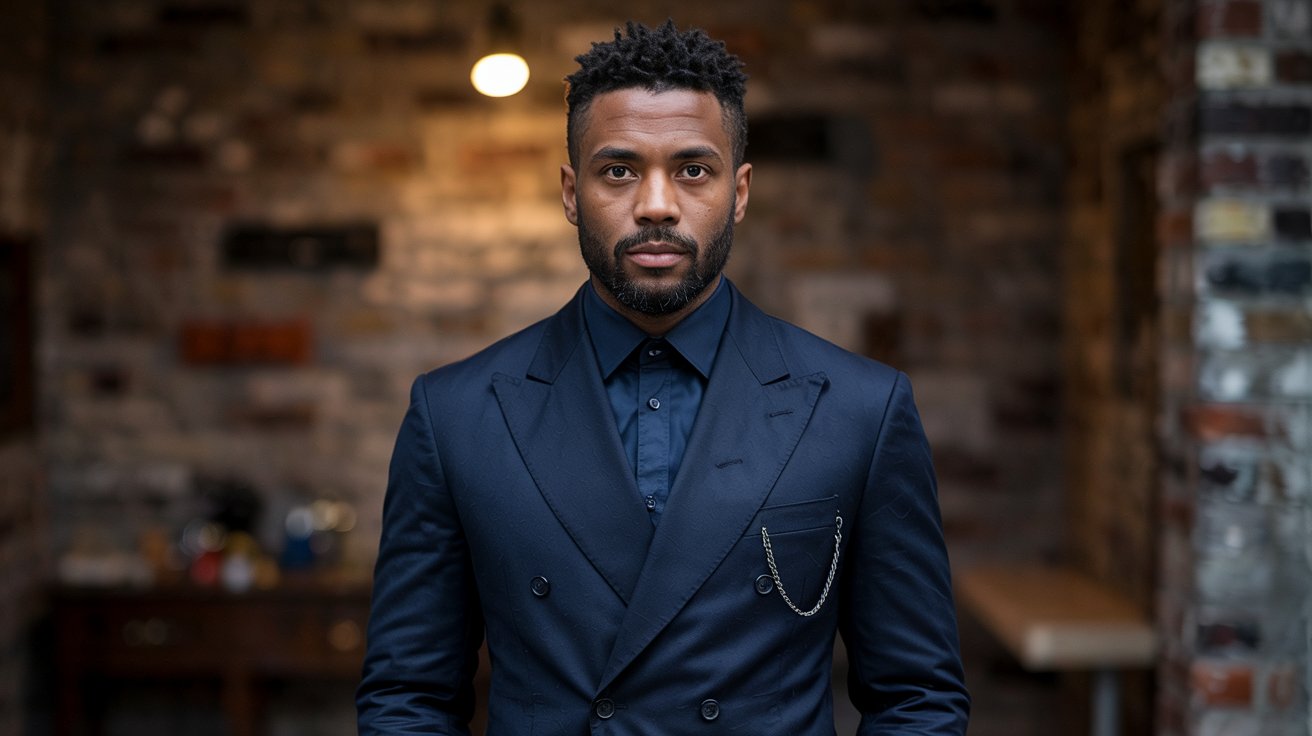 a black man wearing a Double Breasted Jackets