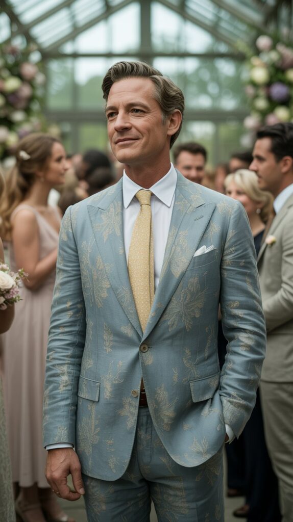 a group of men wearing spring colors at a luxury spring wedding